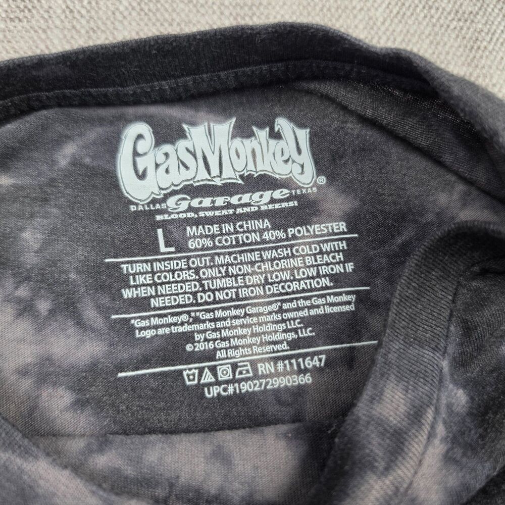 Gas Monkey Garage Shirt Mens Large Black Grey Tie Dye Graphic Tee Hot Rod Biker - Picture 3 of 4